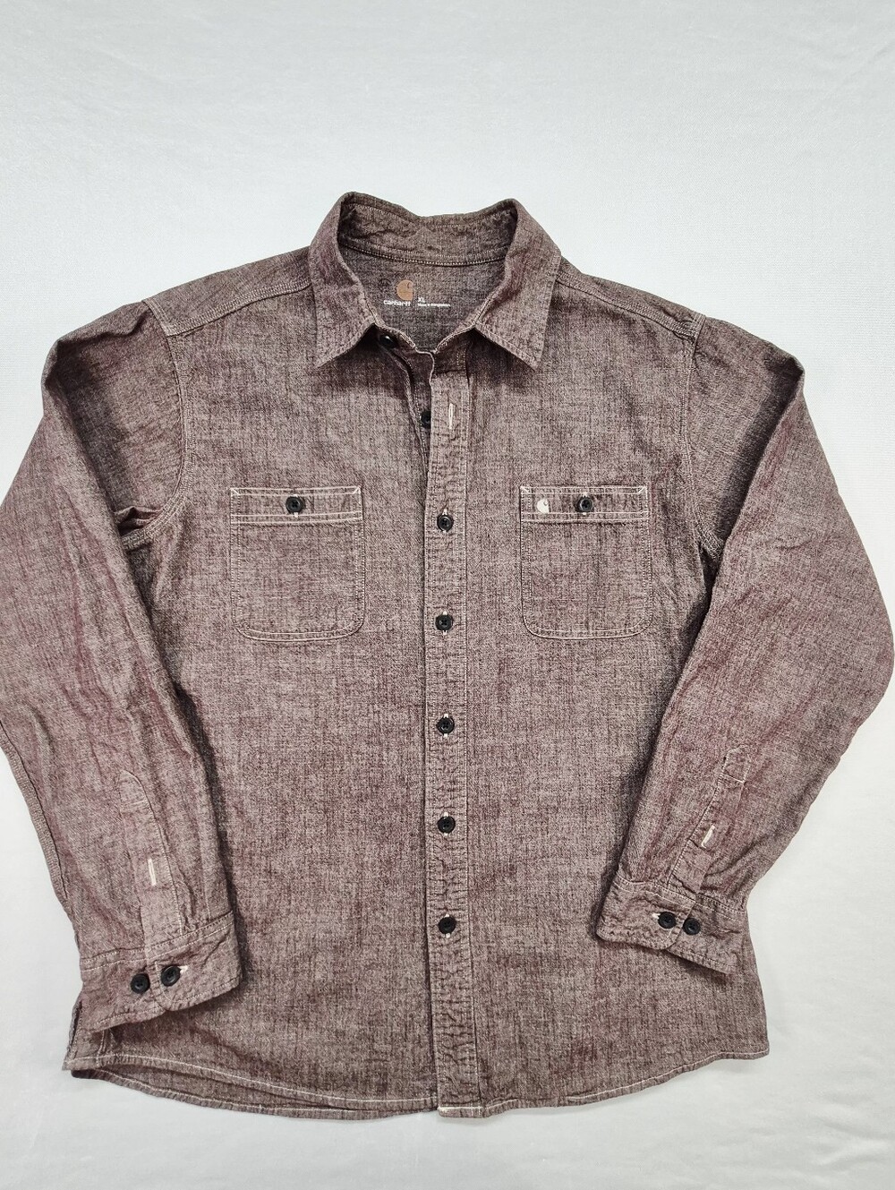 Carhartt Shirt Men's XL Burgundy Button Up Long Sleeve Denim Workwear-5665